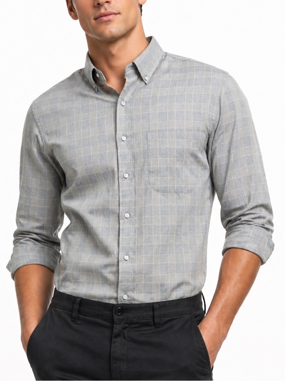 Vintage Viyella Men's Gray Plaid Button Down Shirt - made in Canada